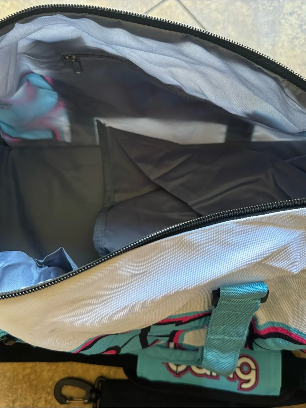 Bang Energy Teal and White Mini Duffel Bag with Shoulder Strap